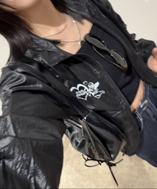 MUSINSA | SCULPTOR Glossy Nylon Jacket Black