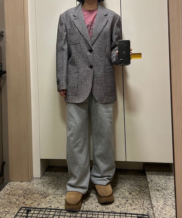 ★人気【Dunst】OVERSIZED WOOL BLAZER★ Dunst Unisex Oversized Wool Blazer in Black Check at Parc