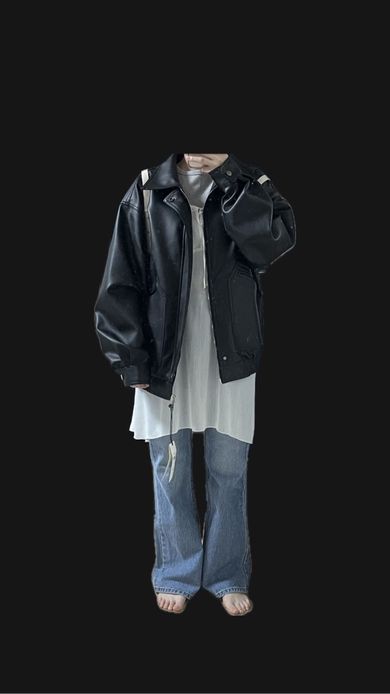 MUSINSA | VTWO 8174 Vegan Leather Oversized Jacket_Black