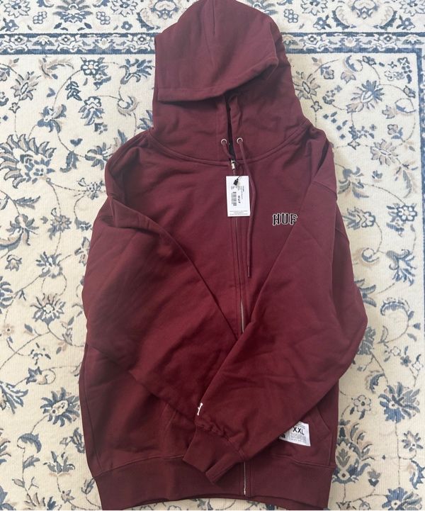MUSINSA HUF HUF ARCH LOGO HOODIE ZIP UP [BURGUNDY]