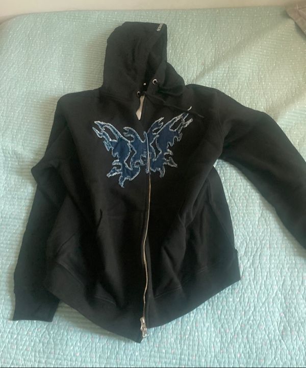 【mahagrid】24SS★ BUTTERFLY APPLIQUE HOOD ZIP-UP BUTTERFLY APPLIQUE HOOD ZIP-UP[BLACK] - MAHAGRID