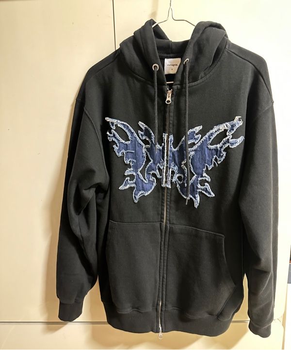 【mahagrid】24SS★ BUTTERFLY APPLIQUE HOOD ZIP-UP BUTTERFLY APPLIQUE HOOD ZIP-UP[BLACK] - MAHAGRID