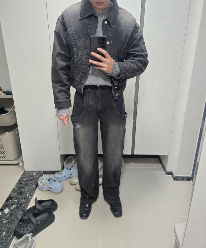ジャケット WOOALONG Washing curve pocket denim jacket GREY WL241DJK01U MUSINSA公式 | WOOALONG Washing curve pocket denim jacket - GRAY