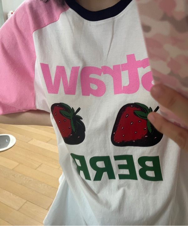 ◆WONDERVISITOR Strawberry Overfit Raglan T-shirt/2色◆ Strawberry Overfit Raglan T-shirt [White] - wonder visitor