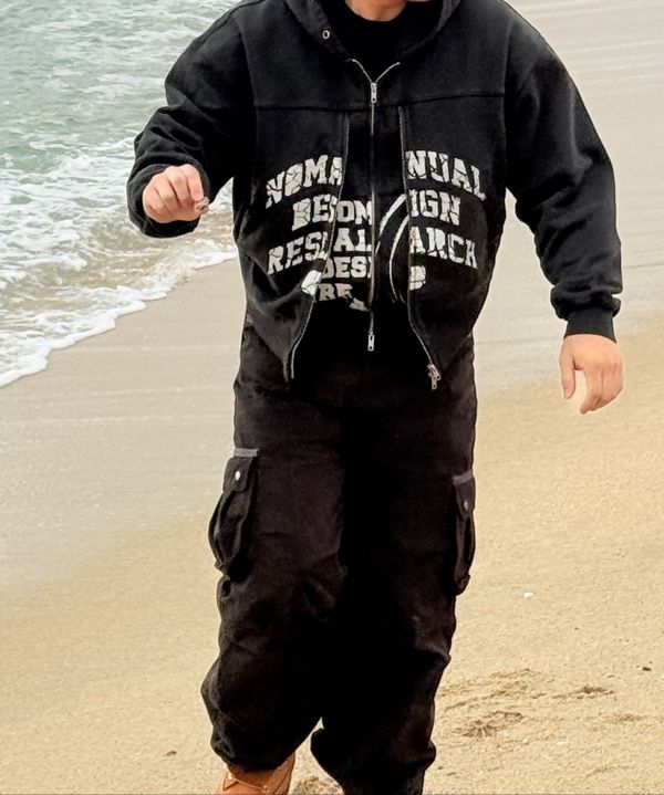 MUSINSA | NOMANUAL OVERDYED D.F.L HOODED ZIP-UP - WASHED BLACK