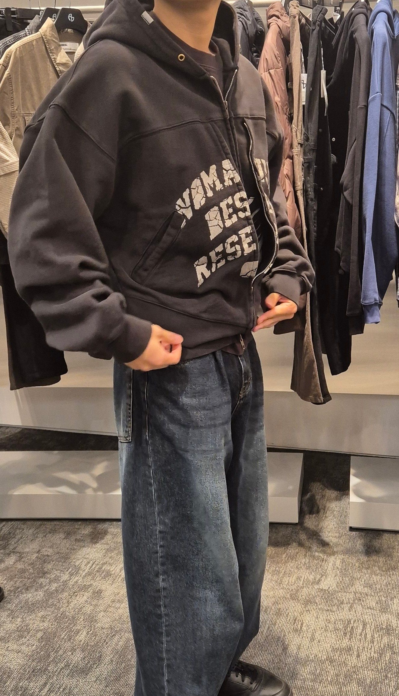 MUSINSA | NOMANUAL OVERDYED DFL HOODED ZIP-UP - WASHED BLACK