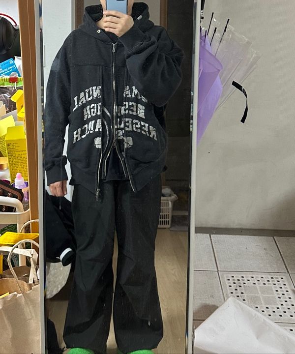 MUSINSA | NOMANUAL OVERDYED DFL HOODED ZIP-UP - WASHED BLACK