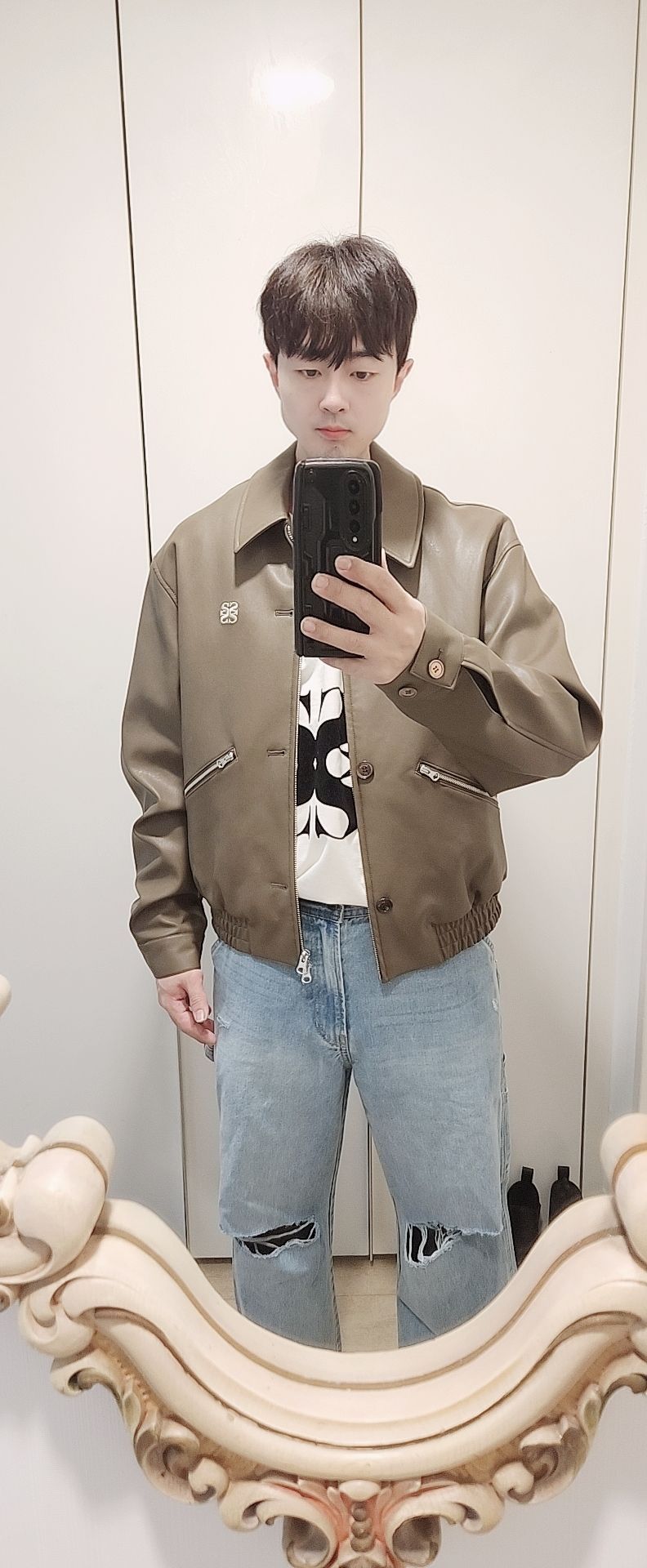 MUSINSA | SATUR Theo Vegan Leather Blouson Jacket Vintage Brown
