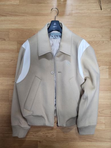 MUSINSA | SATUR Percy wool blend varsity jacket organic beige