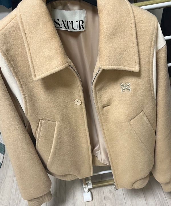 MUSINSA | SATUR Percy wool blend varsity jacket organic beige