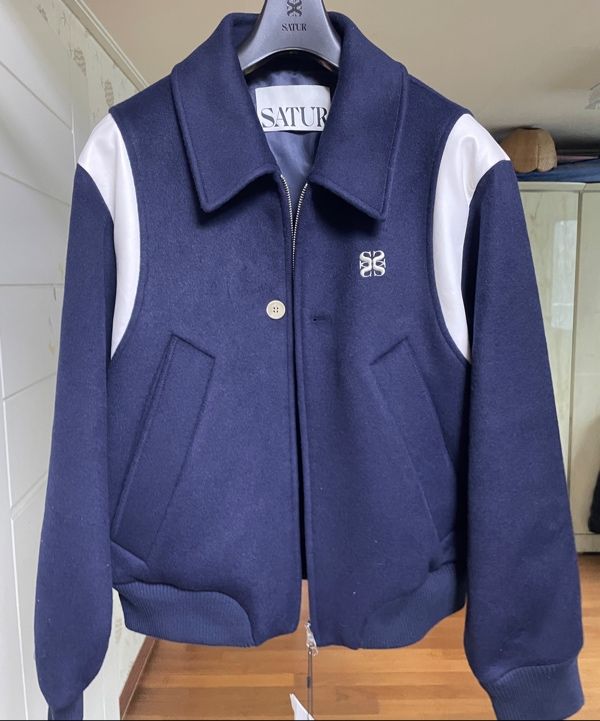 MUSINSA | SATUR Percy wool blend varsity jacket classic navy