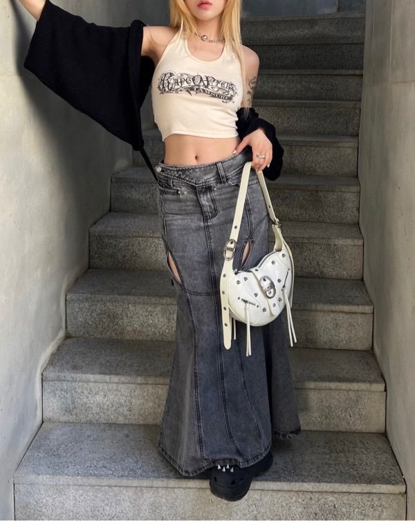 ◆ojos◆ Mermaid Slit Denim Skirt Grey 24SS-SK01-GR MUSINSA | OJOS Mermaid Slit Denim Skirt / Grey