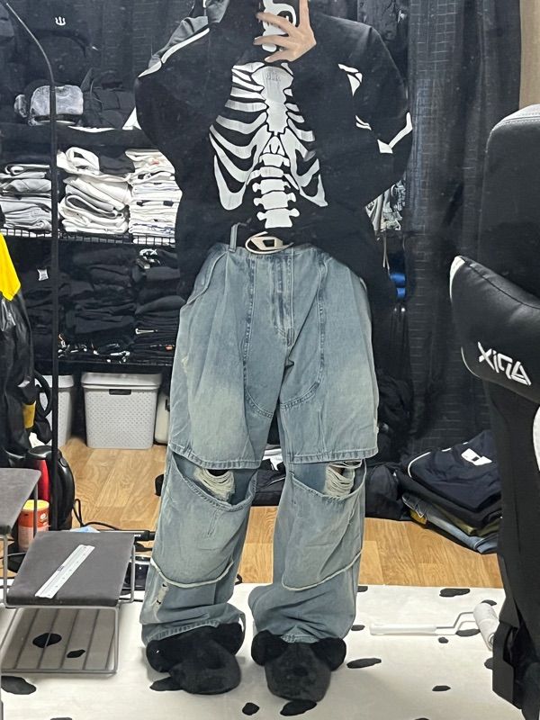 パンツ XTONZ XP207 Double Layering Damage Incision Denim Pants BLUE MUSINSA | XTONZ XP207 Double Layering Damage Incision Denim