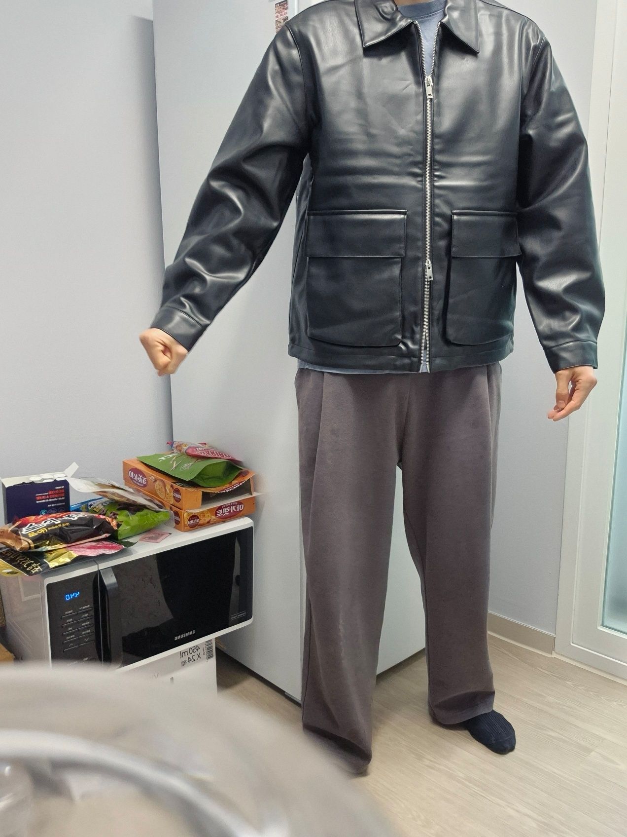 MUSINSA | LEMAIN SECOND Vegan leather oversized blouson jacket [black]
