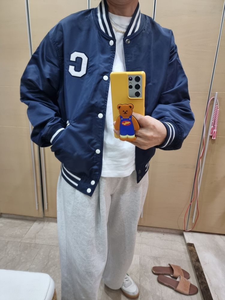 MUSINSA | COVERNAT C logo varsity jacket navy