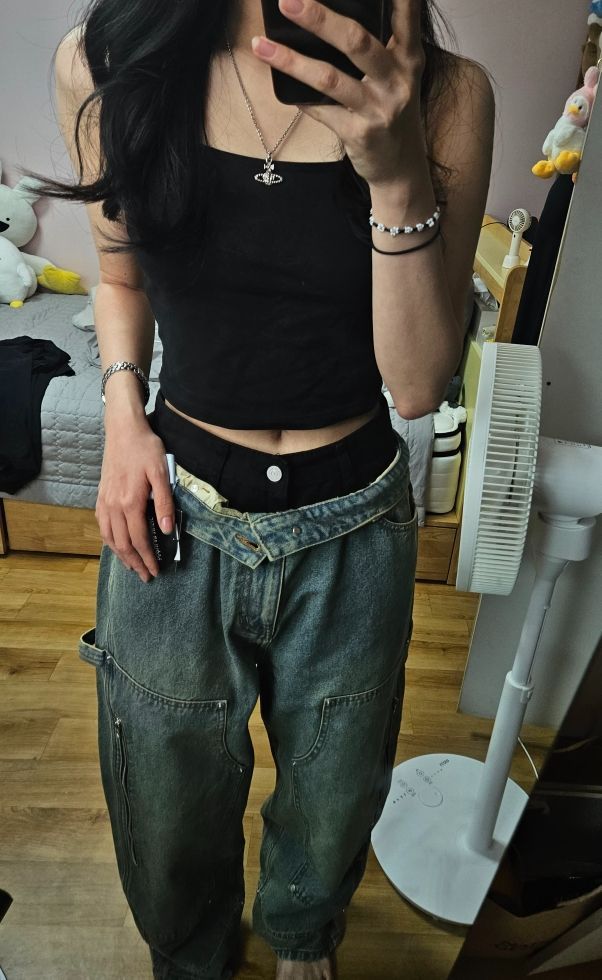 デニム・ジーパン 1993studio Double knee carpenter washed denim pants black MUSINSA | 1993STUDIO Double knee carpenter washed denim