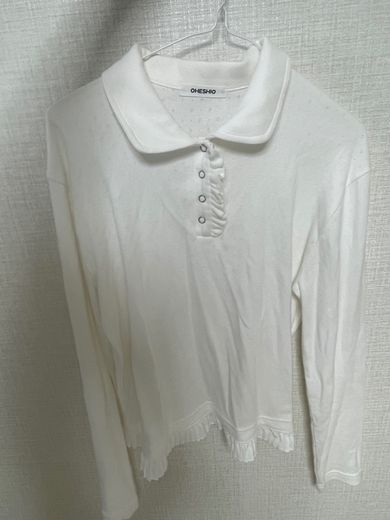 MUSINSA公式 | OHESHIO round collar frill long t-shirt (white)