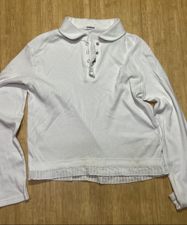 MUSINSA公式 | OHESHIO round collar frill long t-shirt (white)