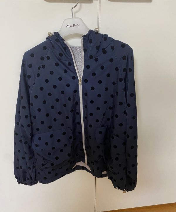 MUSINSA公式 | OHESHIO dot frill hooded windbreaker jumper (navy)