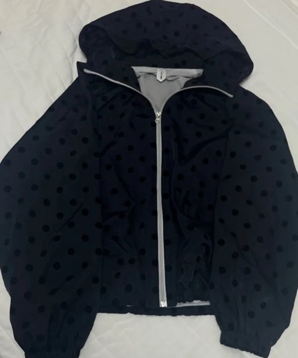 MUSINSA公式 | OHESHIO dot frill hooded windbreaker jumper (navy)