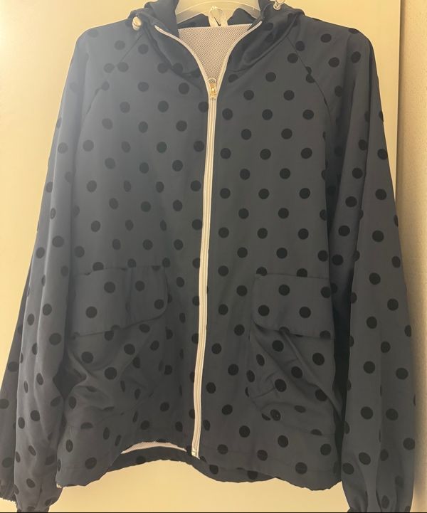 MUSINSA公式 | OHESHIO dot frill hooded windbreaker jumper (navy)