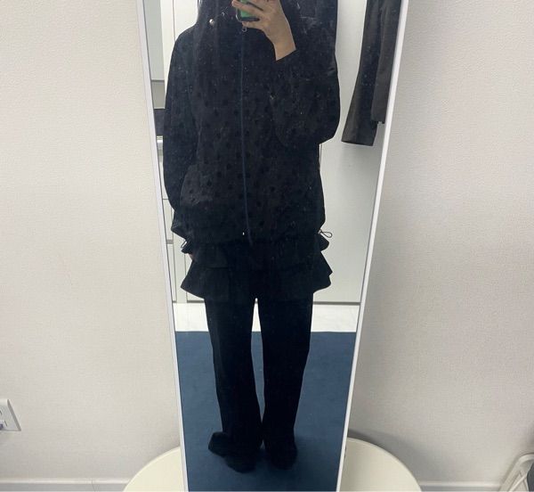 MUSINSA | OHESHIO dot frill hooded windbreaker jumper (navy)