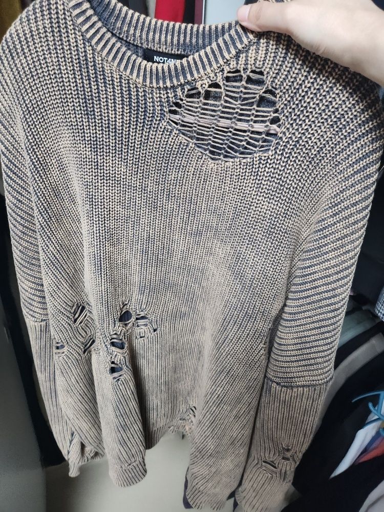 MUSINSA | NOT4NERD Pigment Dyeing Destroyed Knit Sweater - Charcoal