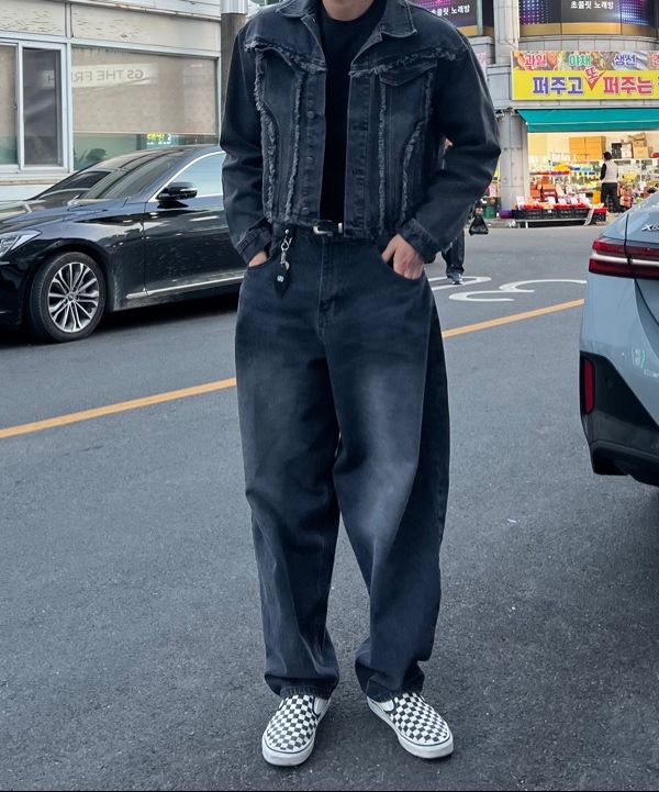 MUSINSA公式 | NOT4NERD Cut Off Crop Denim Jacket - Black