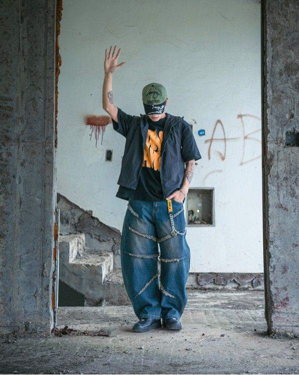 MUSINSA | NOT4NERD Cut Off Curved Denim Pants - Deep Blue