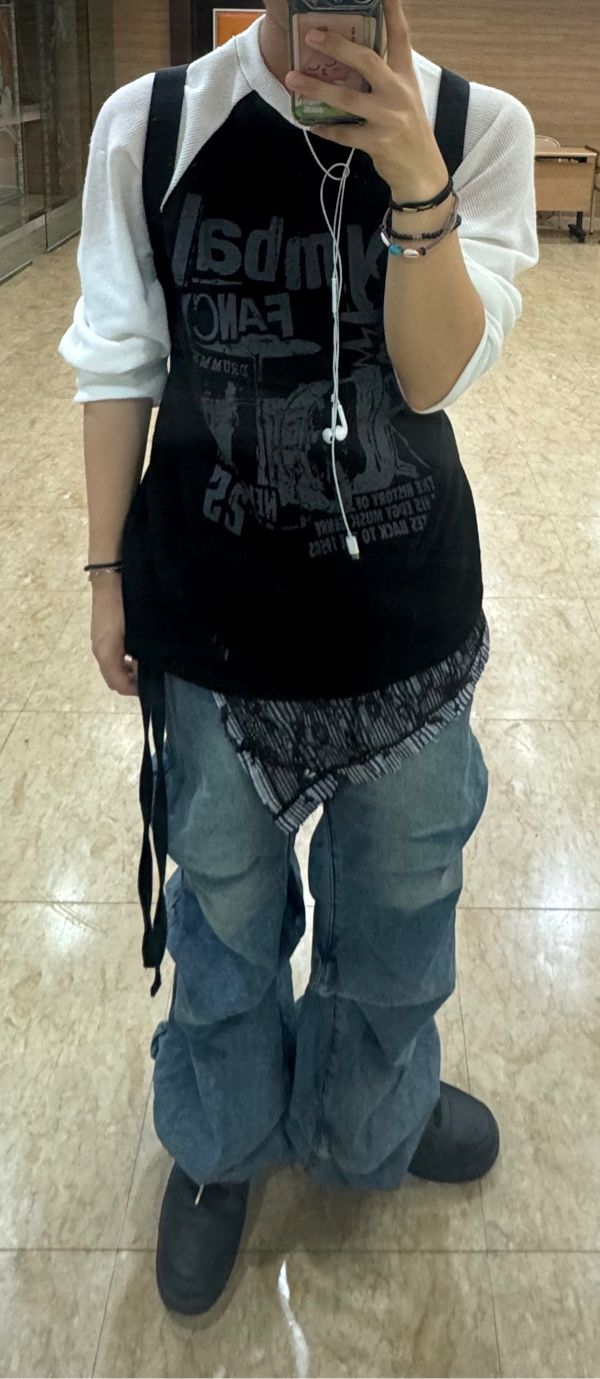 MUSINSA公式 | NOT4NERD Shirring Wide Leg Denim Pants - Deep Blue