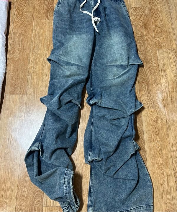 MUSINSA公式 | NOT4NERD Shirring Wide Leg Denim Pants - Deep Blue