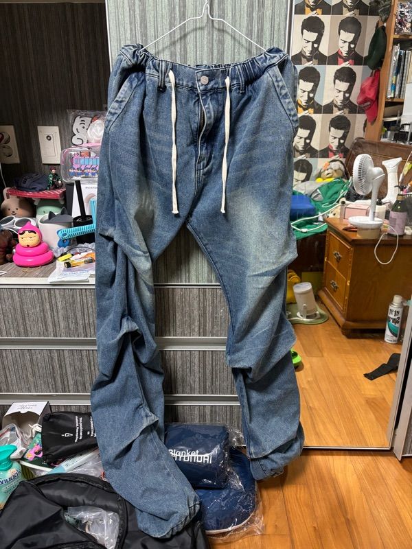 MUSINSA公式 | NOT4NERD Shirring Wide Leg Denim Pants - Deep Blue
