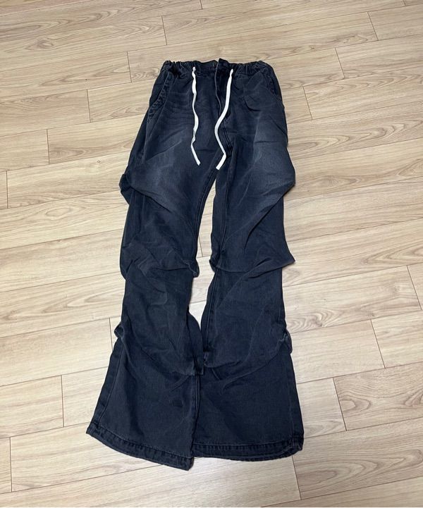 MUSINSA | NOT4NERD Shirring Wide Leg Denim Pants - Black