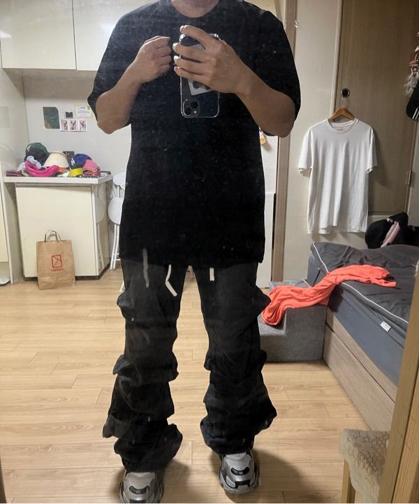 MUSINSA公式 | NOT4NERD Shirring Wide Leg Denim Pants - Black