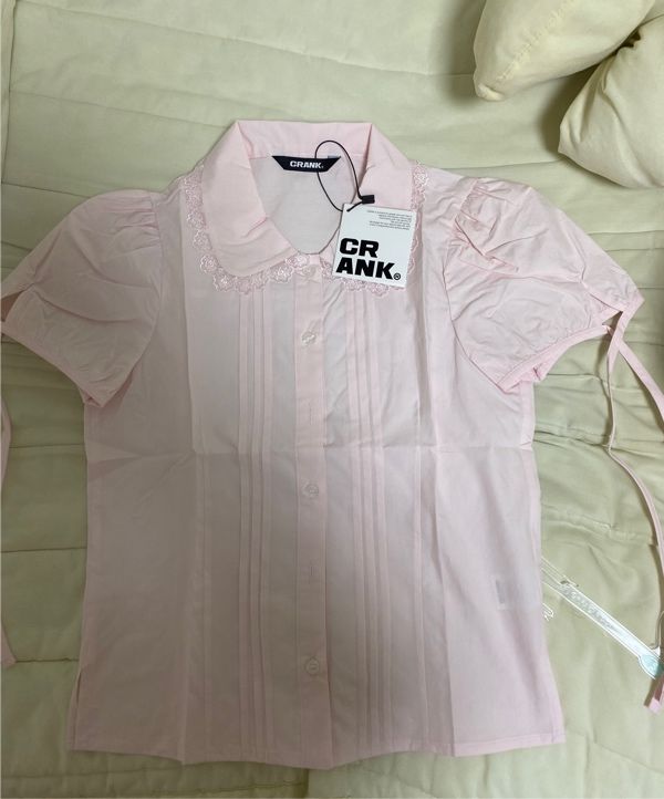 MUSINSA | CRANK Pintuck lace collar blouse_pink