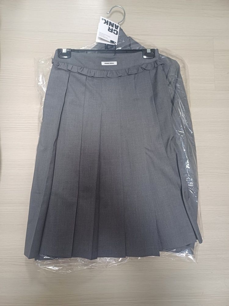MUSINSA | CRANK Frill pleated midi skirt_dark navy