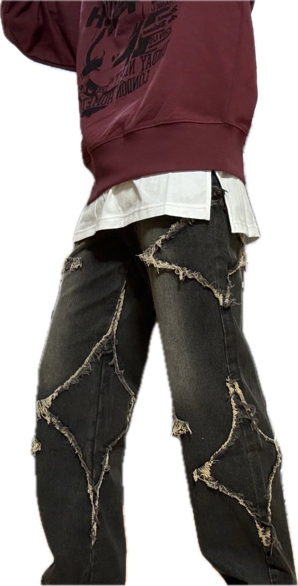 MUSINSA | TRILLION Star Applique Damaged Washed Denim Pants