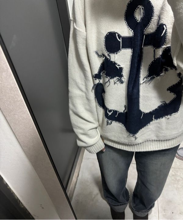 MUSINSA公式 | WAI KEI Marine reversible graphic knit navy