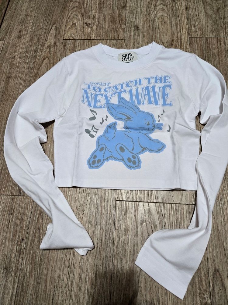 Tシャツ・カットソー [SLOW ACID] WS DANCING RABBIT CROP LONG SLEEVE (WHITE) MUSINSA | SLOWACID Women's Dancing Rabbit Crop Long Sleeve