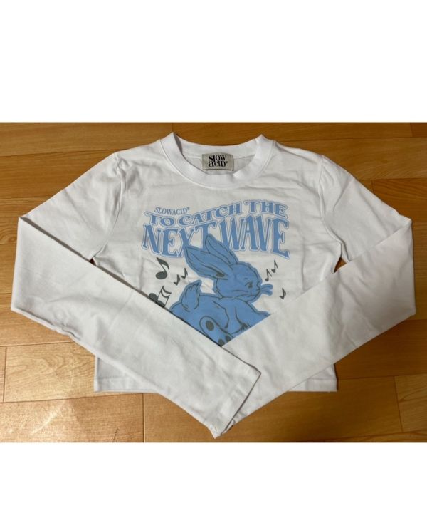 Tシャツ・カットソー [SLOW ACID] WS DANCING RABBIT CROP LONG SLEEVE (WHITE) WS DANCING RABBIT CROP LONG SLEEVE [WHITE] - SLOWACID