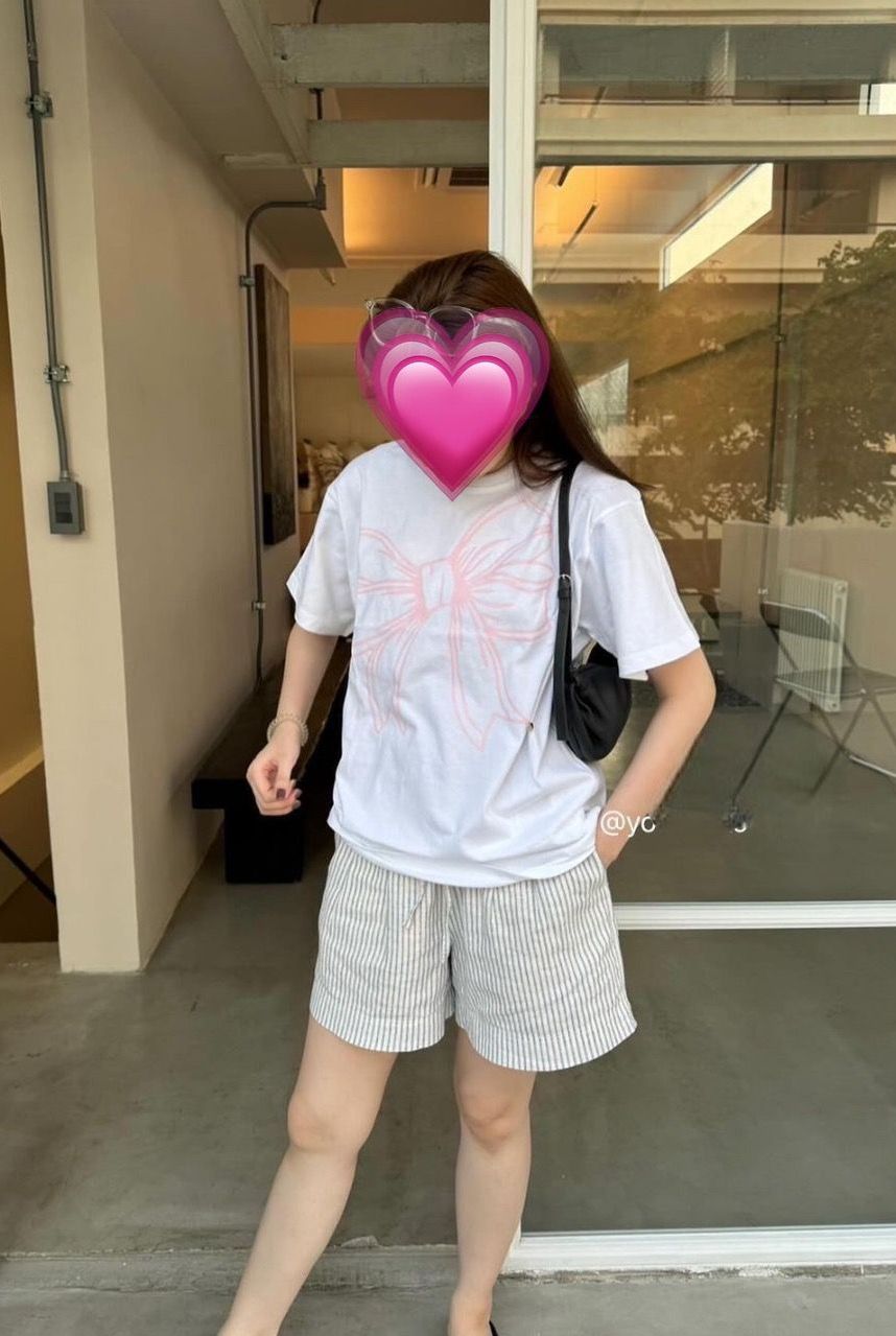 ◆RONRON◆ BIG RIBBON LINE T SHIRT BLACK CREAM RONRON BIG RIBBON LINE T SHIRT