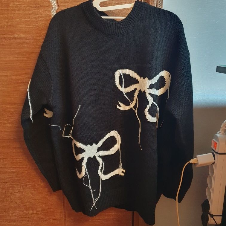 MUSINSA | RONRON VINTAGE HEART RIBBON KNIT BLACK