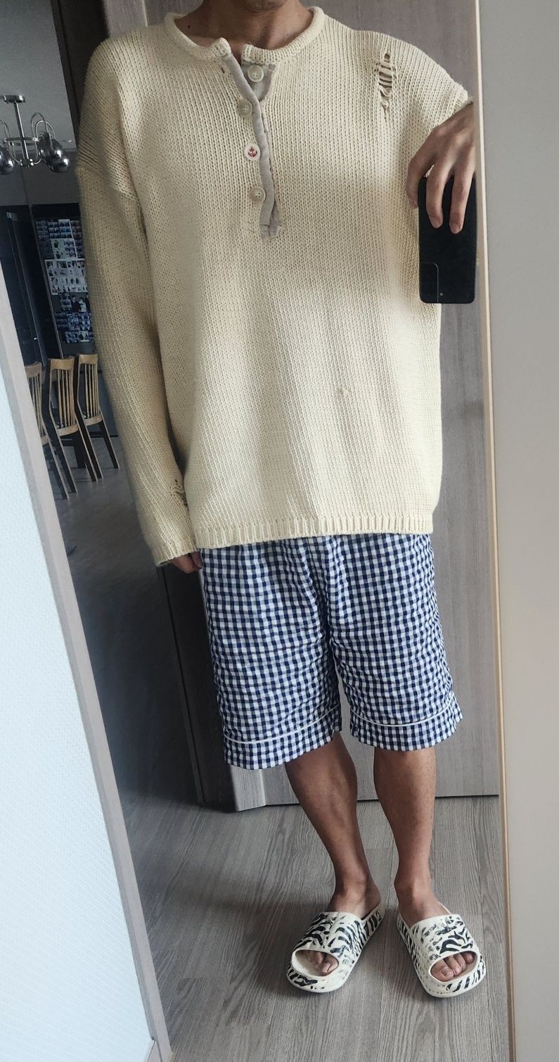 BEYOND CLOSET♥cotton damaged detail henley knit Designer fashion, Seoul-fully created | W Concept