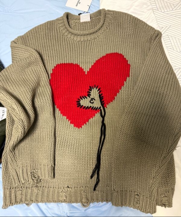 【SATIIIZ】Murren Vintage Damage Knit MUSINSA | OY HEART STITCH DESTROYED KNIT - KHAKI
