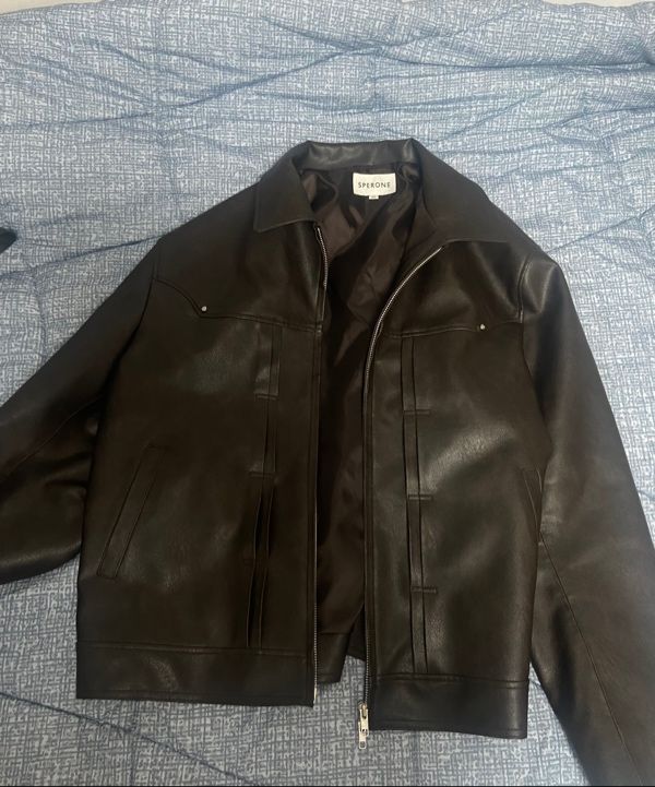 MUSINSA | SPERONE Double line trucker crack jacket (brown)