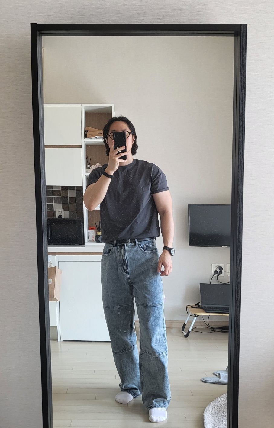 ★MUSINSA STANDARD★ Panelled Knee Wide Denim Pants Acid Gre MUSINSA公式 | MUSINSA STANDARD Paneled knee wide denim pants