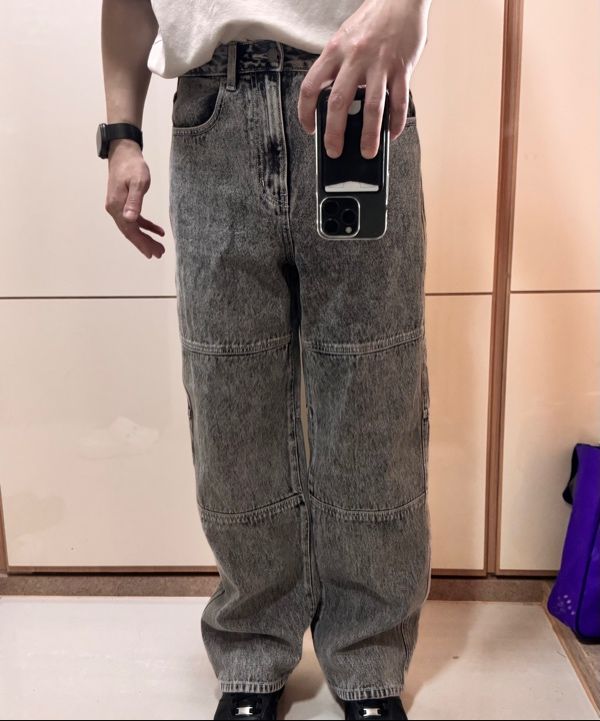 ★MUSINSA STANDARD★ Panelled Knee Wide Denim Pants Acid Blu MUSINSA | MUSINSA STANDARD Paneled knee wide denim pants