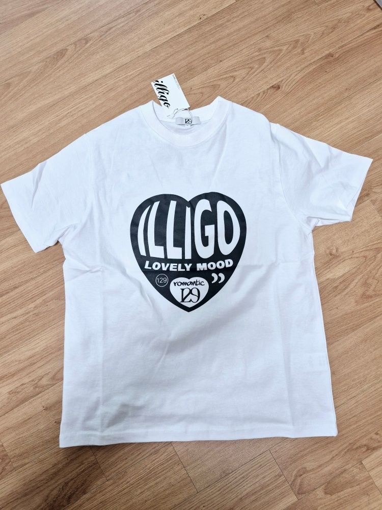 MUSINSA | ILLIGO 129 Heart Overfit T-Shirt Charcoal