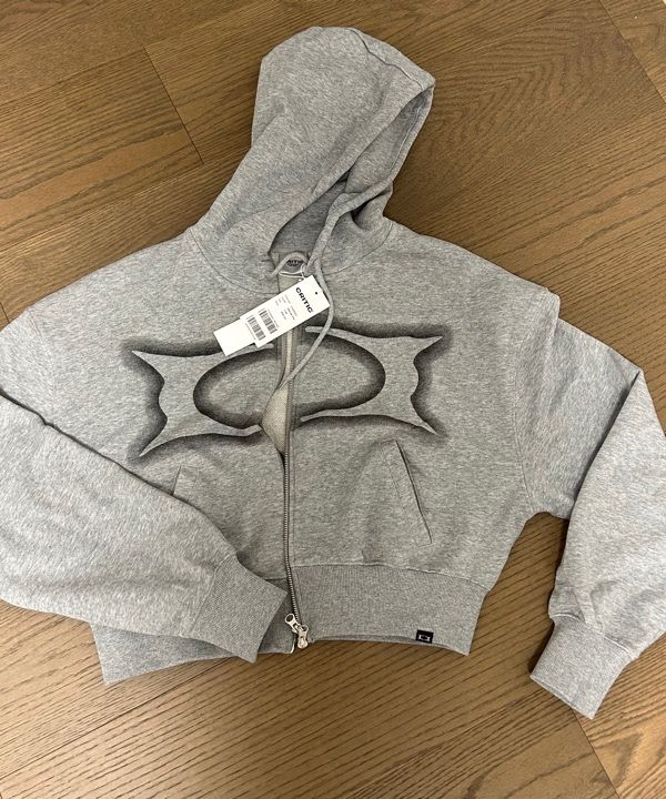 MUSINSA | CRITIC CROP WORMHOLE LOGO HOODIE ZIP-UP BLACK