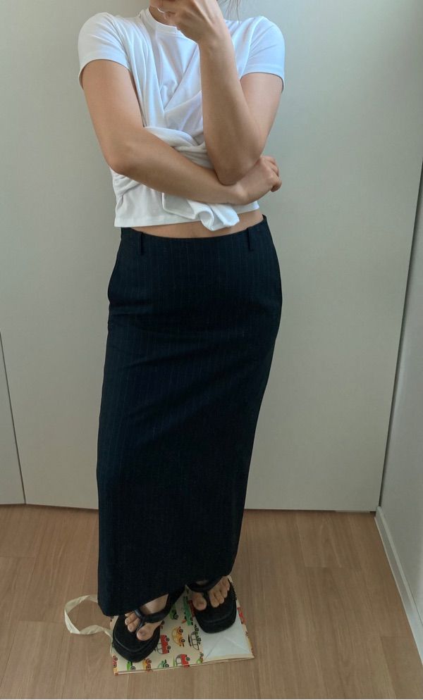 ★LOW CLASSIC★ RELAXED SLIT LONG SKIRTNAVY STRIPE LC251SK01 MUSINSA | LOW CLASSIC RELAXED SLIT LONG SKIRT_NAVY